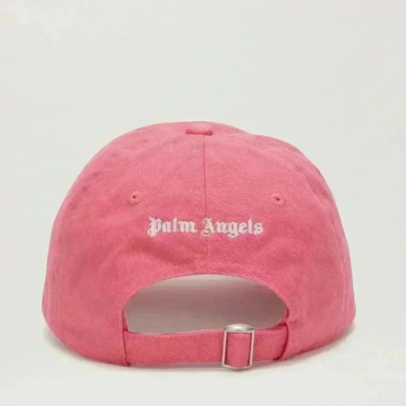 NWT PALM ANGELS LOGO-EMBROIDERED COTTON STRAP BACK CAP HAT BABY PINK WHITE - Picture 2 of 6